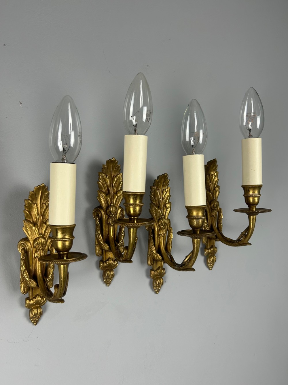 Set of 4 Single Arm Antique Gilt Brass Wall Lights View X
