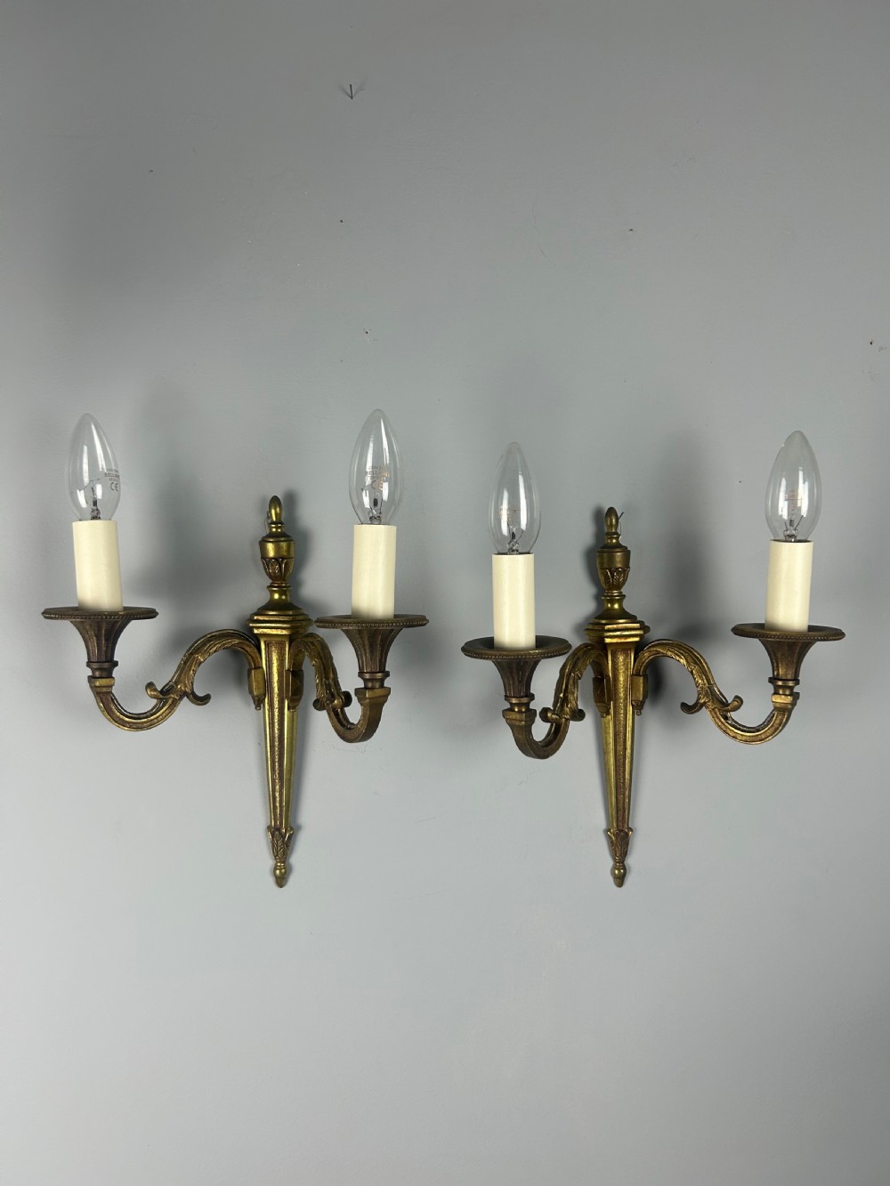 French Pair Of Gilded Antique Wall Lights, Rewired