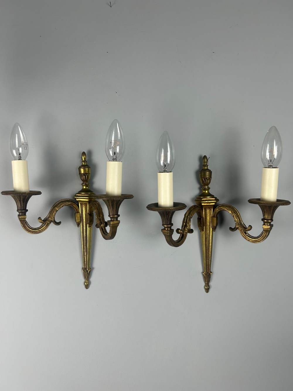 French Pair Of Gilded Antique Wall Lights, Rewired View VII