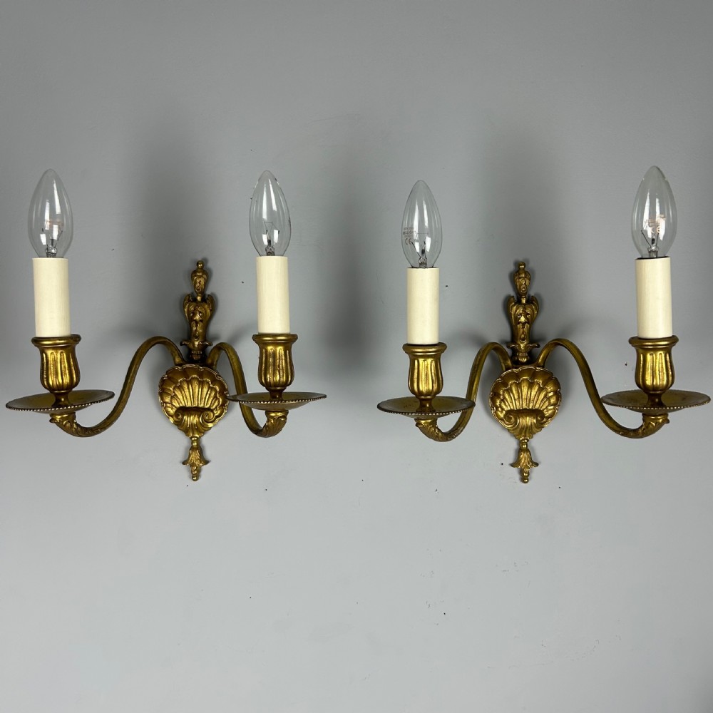 Pair of French Gilt Brass Art Nouveau Wall Lights 