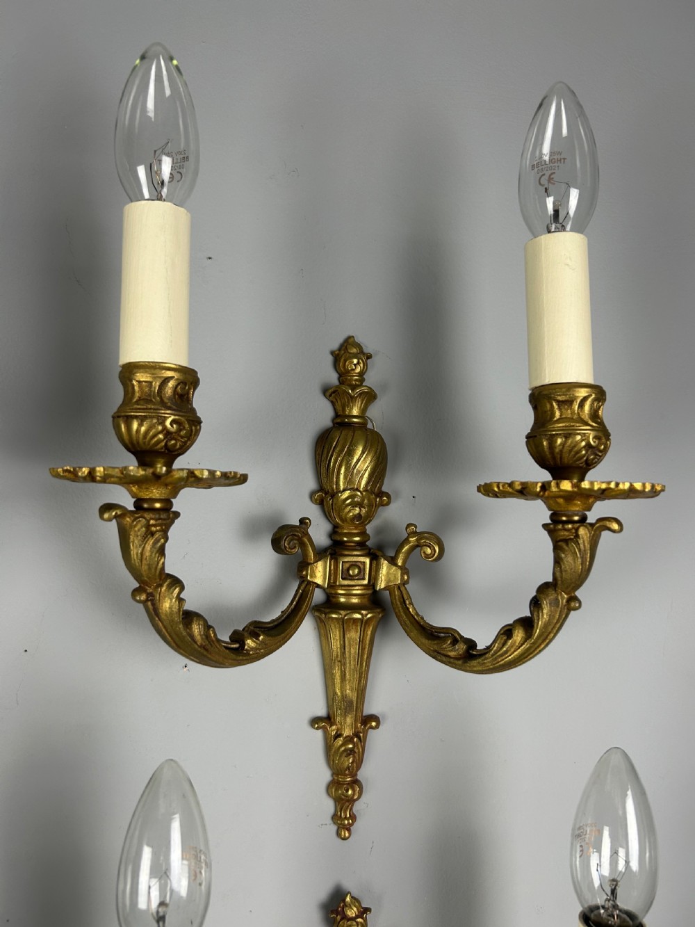 Set Of 6 French Gilded Antique Wall Lights, Rewired  View V