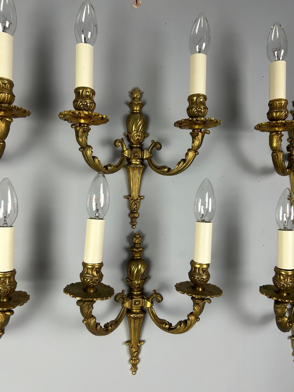 Set Of 6 French Gilded Antique Wall Lights, Rewired  View VI