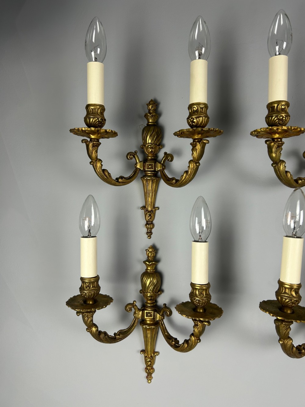 Set Of 6 French Gilded Antique Wall Lights, Rewired  View VII