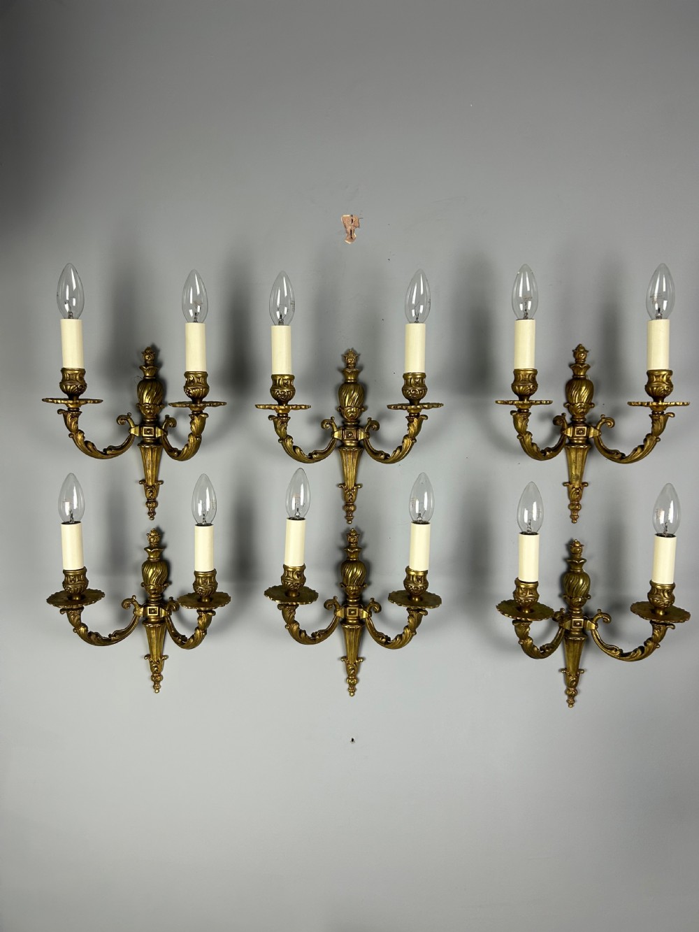 Set Of 6 French Gilded Antique Wall Lights, Rewired  View IX