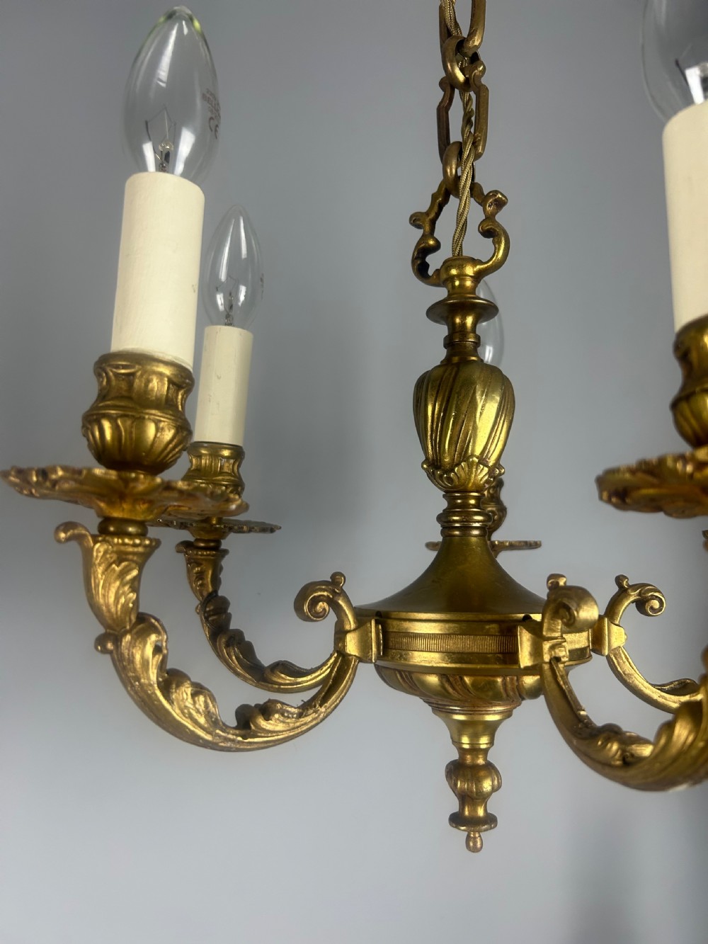Pair of French Gilded Bronze 5 Light Antique Chandeliers View III
