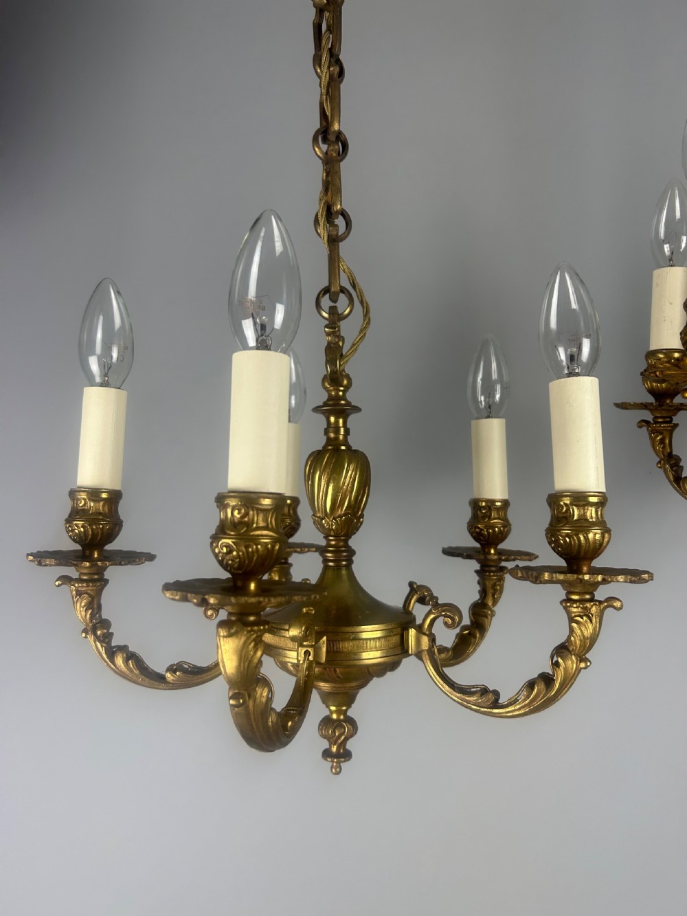 Pair of French Gilded Bronze 5 Light Antique Chandeliers View IV