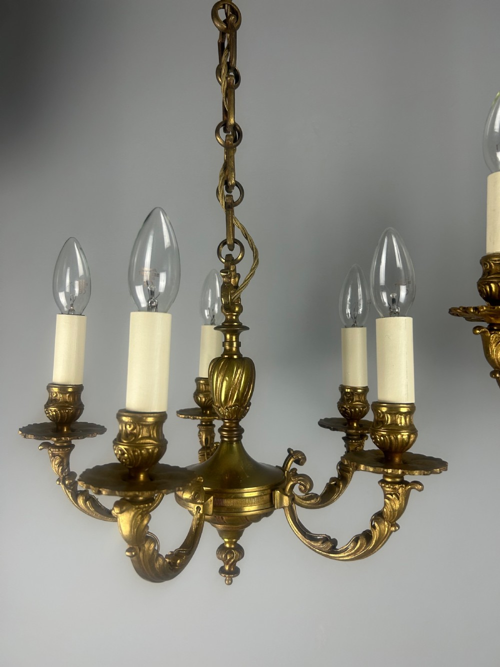 Pair of French Gilded Bronze 5 Light Antique Chandeliers View VII