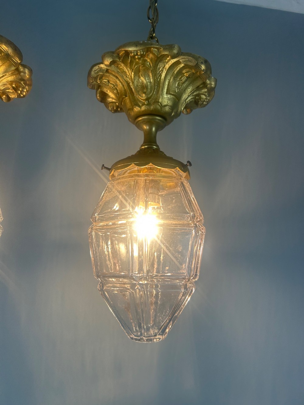 Pair of French Louis XVI Style Bronze Gilt & Cut Glass Ceiling Lanterns, Ceiling Lights  View IV