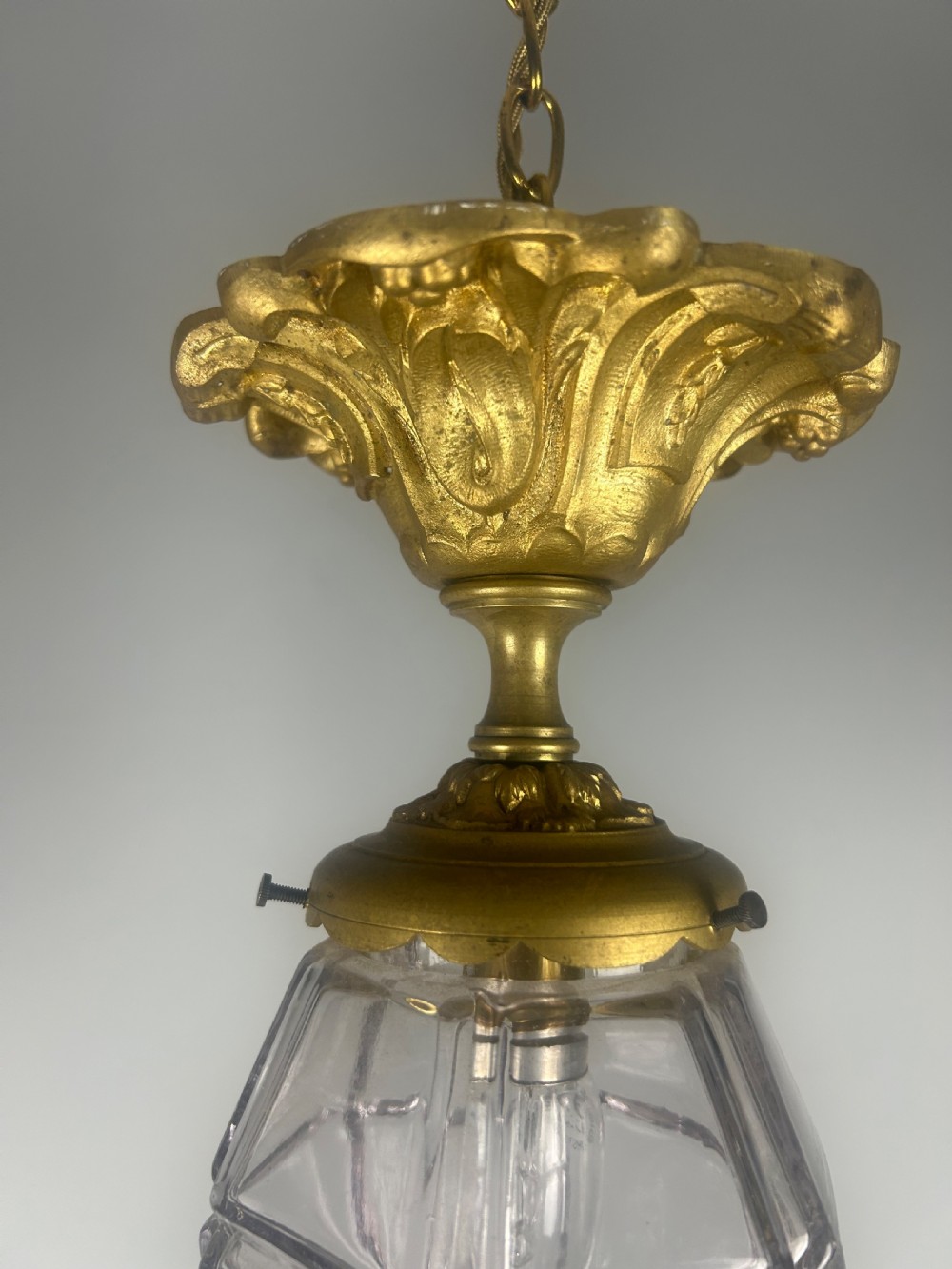 Pair of French Louis XVI Style Bronze Gilt & Cut Glass Ceiling Lanterns, Ceiling Lights  View X