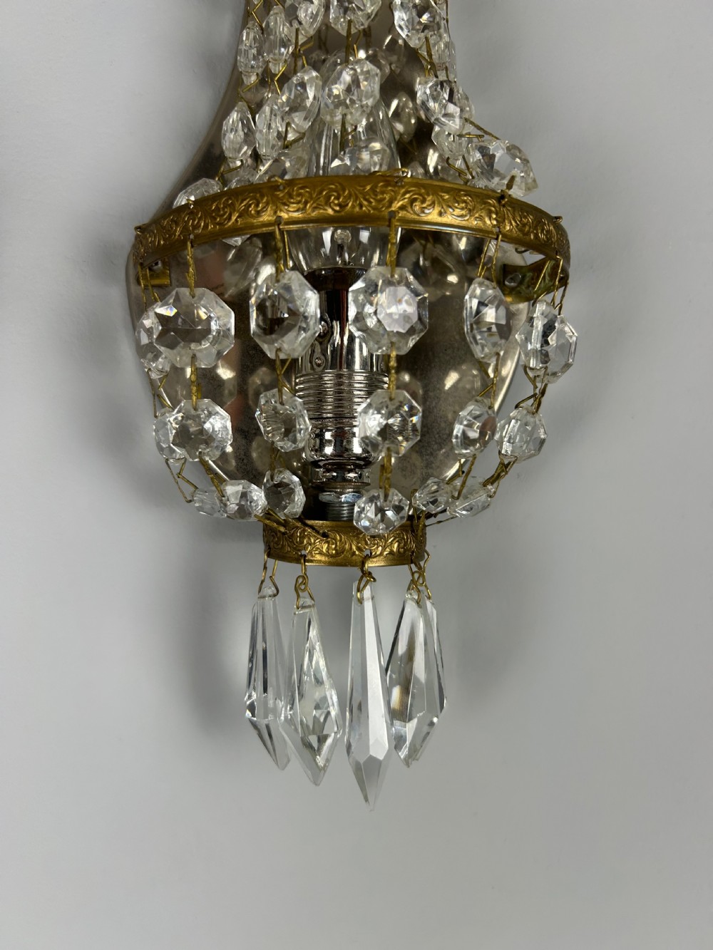 Pair of French Single Light  Montgolfier Crystal Antique Wall Lights View VI