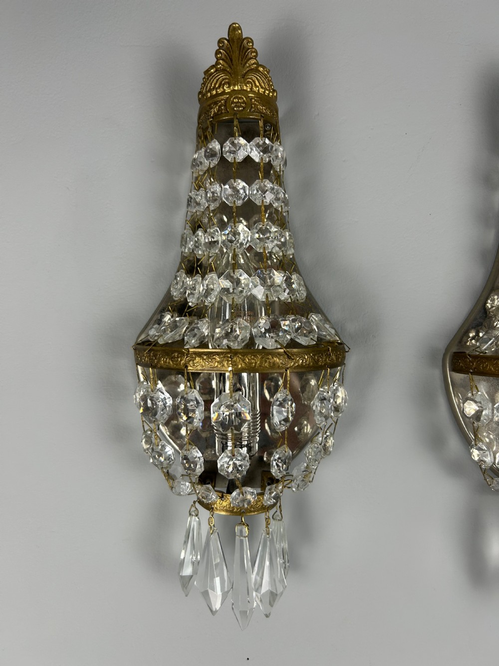 Pair of French Single Light  Montgolfier Crystal Antique Wall Lights View VII