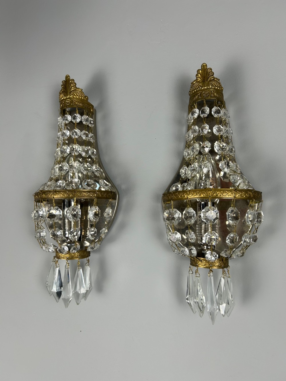 Pair of French Single Light  Montgolfier Crystal Antique Wall Lights View VIII