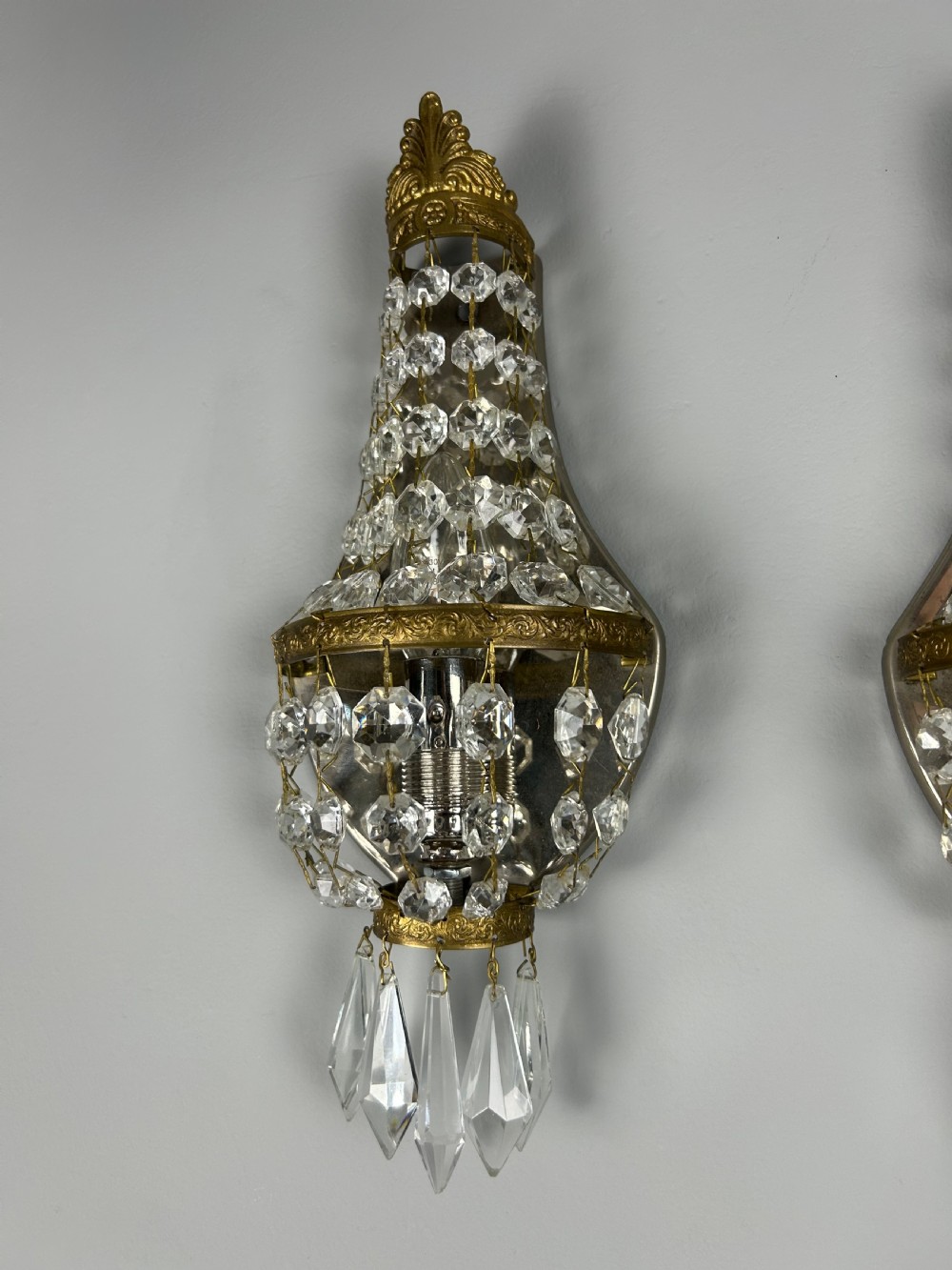 Pair of French Single Light  Montgolfier Crystal Antique Wall Lights View IX