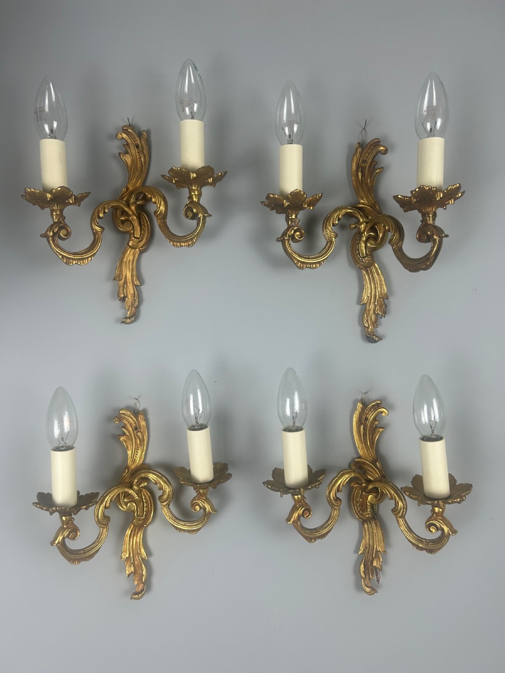 Set Of 4 French Gilded Twin Arm Antique Wall Lights