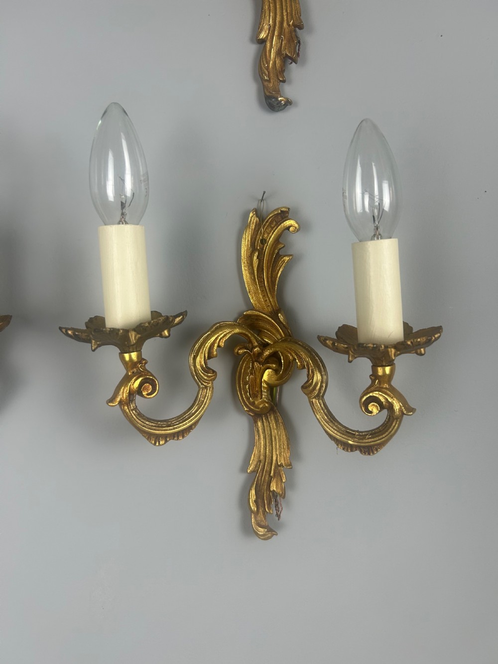 Set Of 4 French Gilded Twin Arm Antique Wall Lights View II