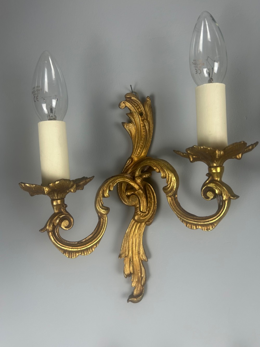 Set Of 4 French Gilded Twin Arm Antique Wall Lights View V