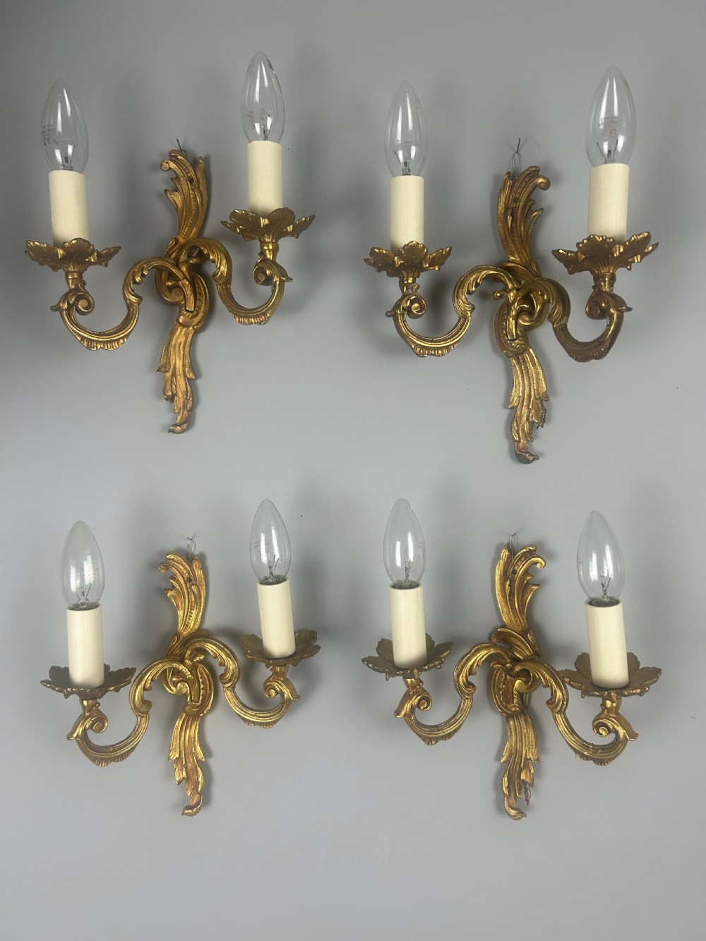 Set Of 4 French Gilded Twin Arm Antique Wall Lights View VI