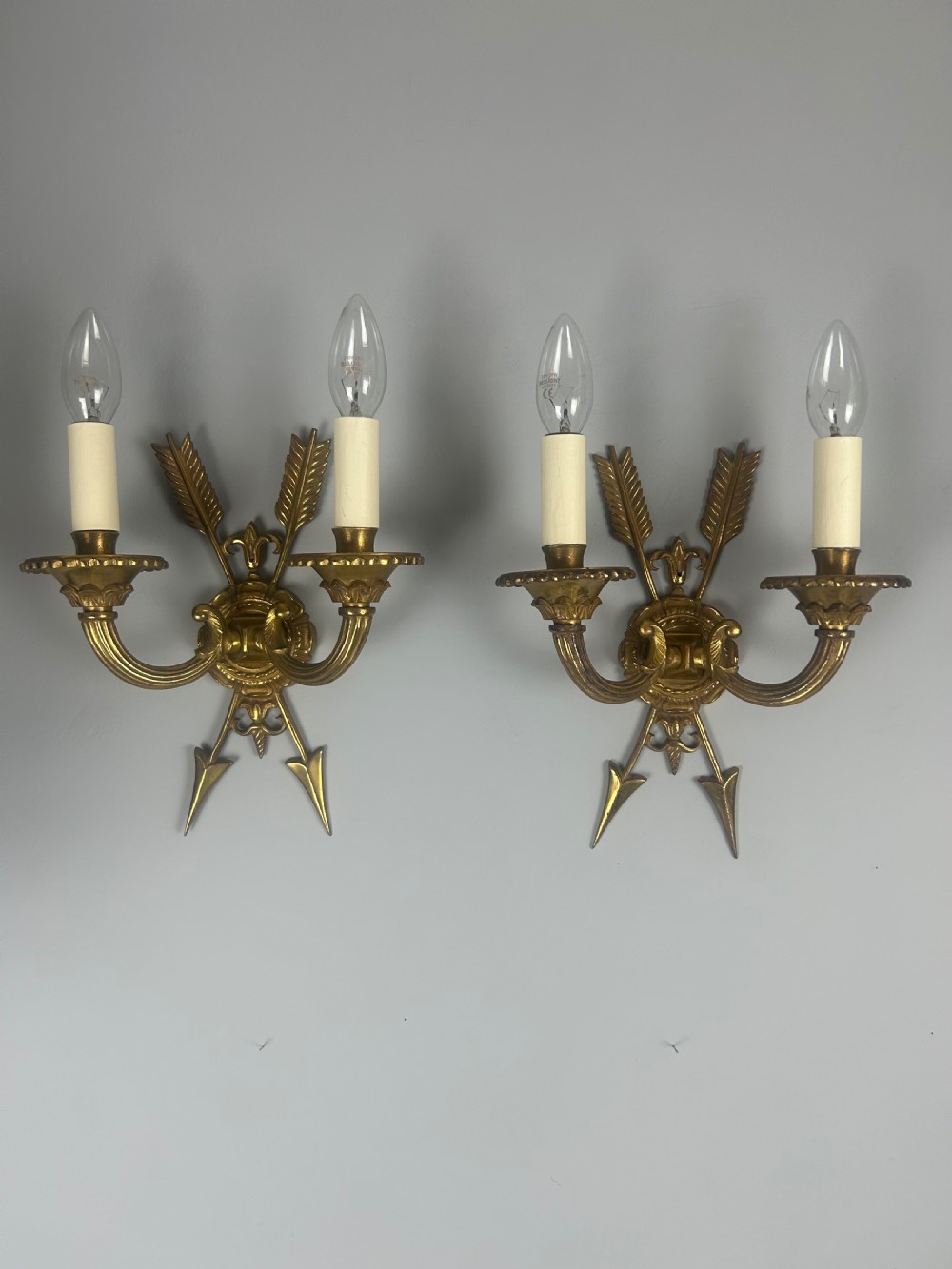 French Pair Of Gilded Bronze Empire Antique Wall Lights