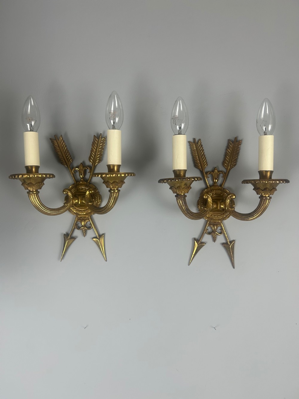 French Pair Of Gilded Bronze Empire Antique Wall Lights View II