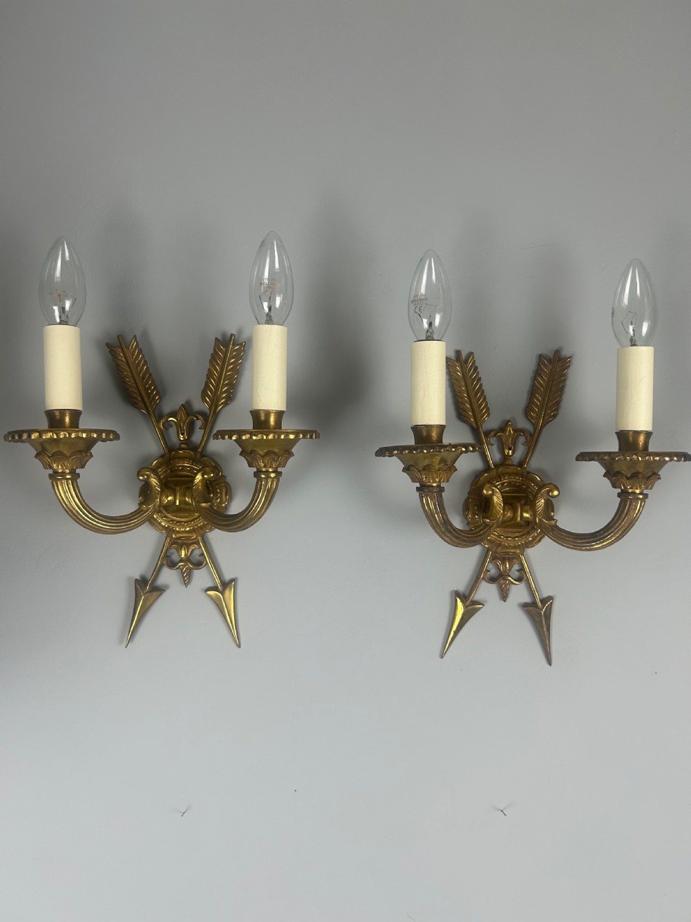 French Pair Of Gilded Bronze Empire Antique Wall Lights View X