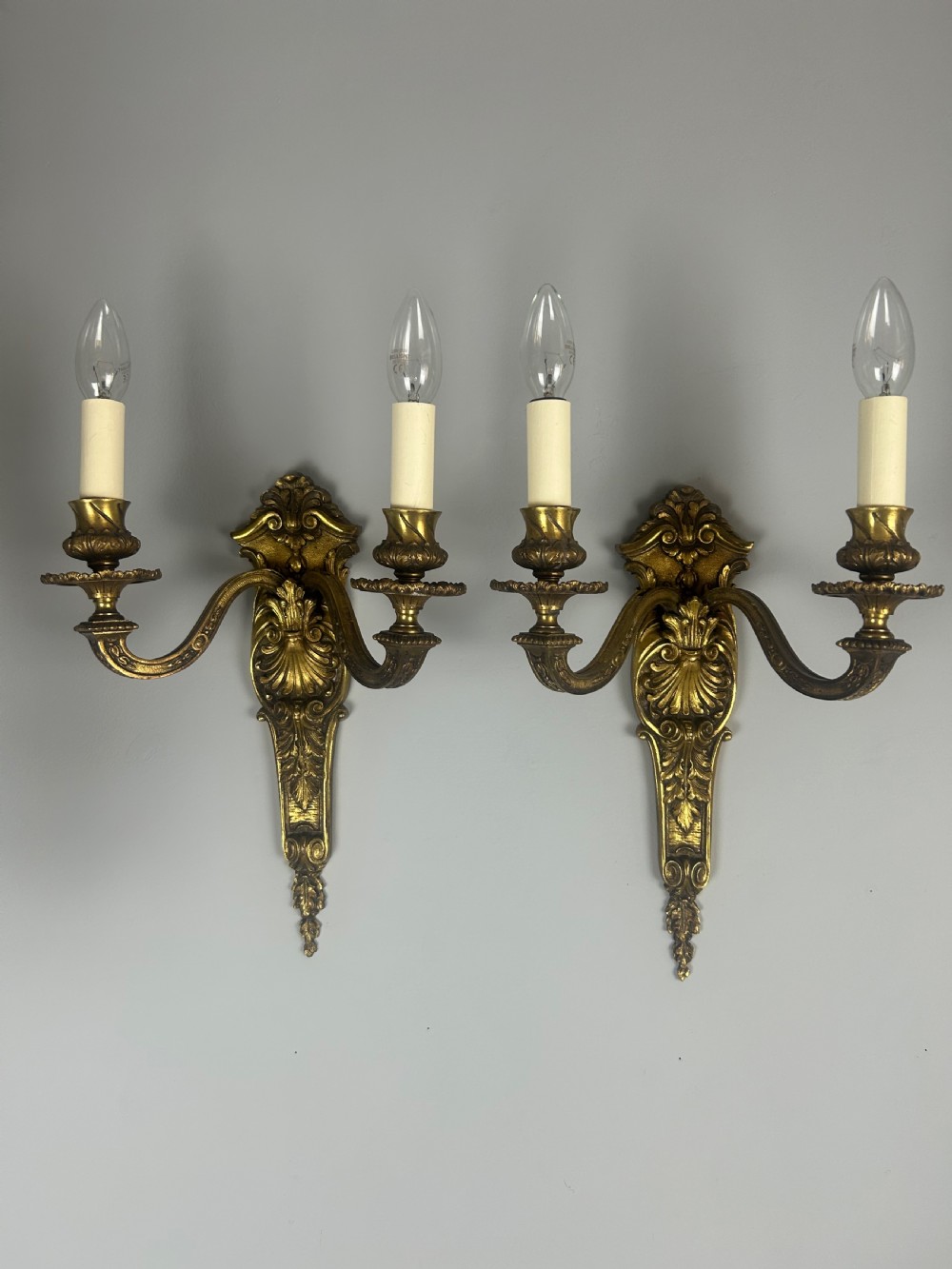 French 19th Century Pair Of Gilded Bronze Antique Wall Sconces, Wall Lights 