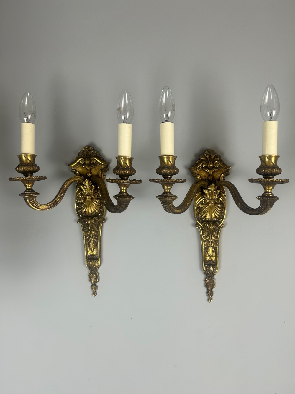 French 19th Century Pair Of Gilded Bronze Antique Wall Sconces, Wall Lights  View II