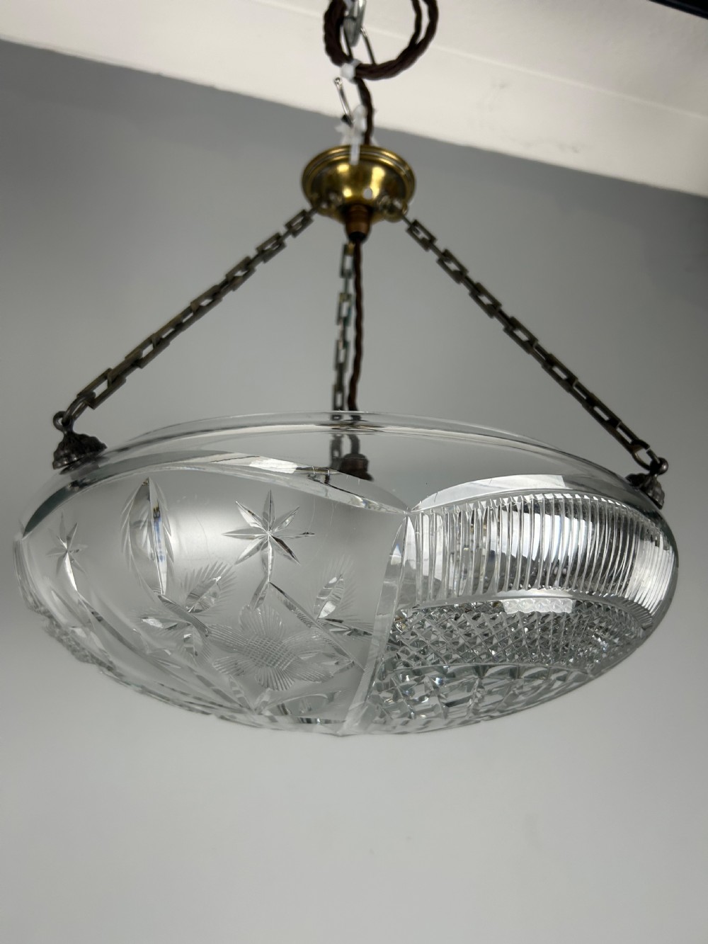 Edwardian Cut Glass Plafonnier, Ceiling Light  View VI