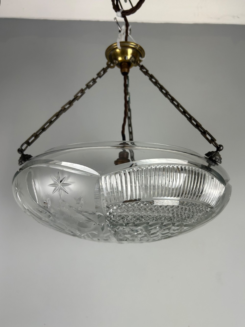 Edwardian Cut Glass Plafonnier, Ceiling Light  View IX