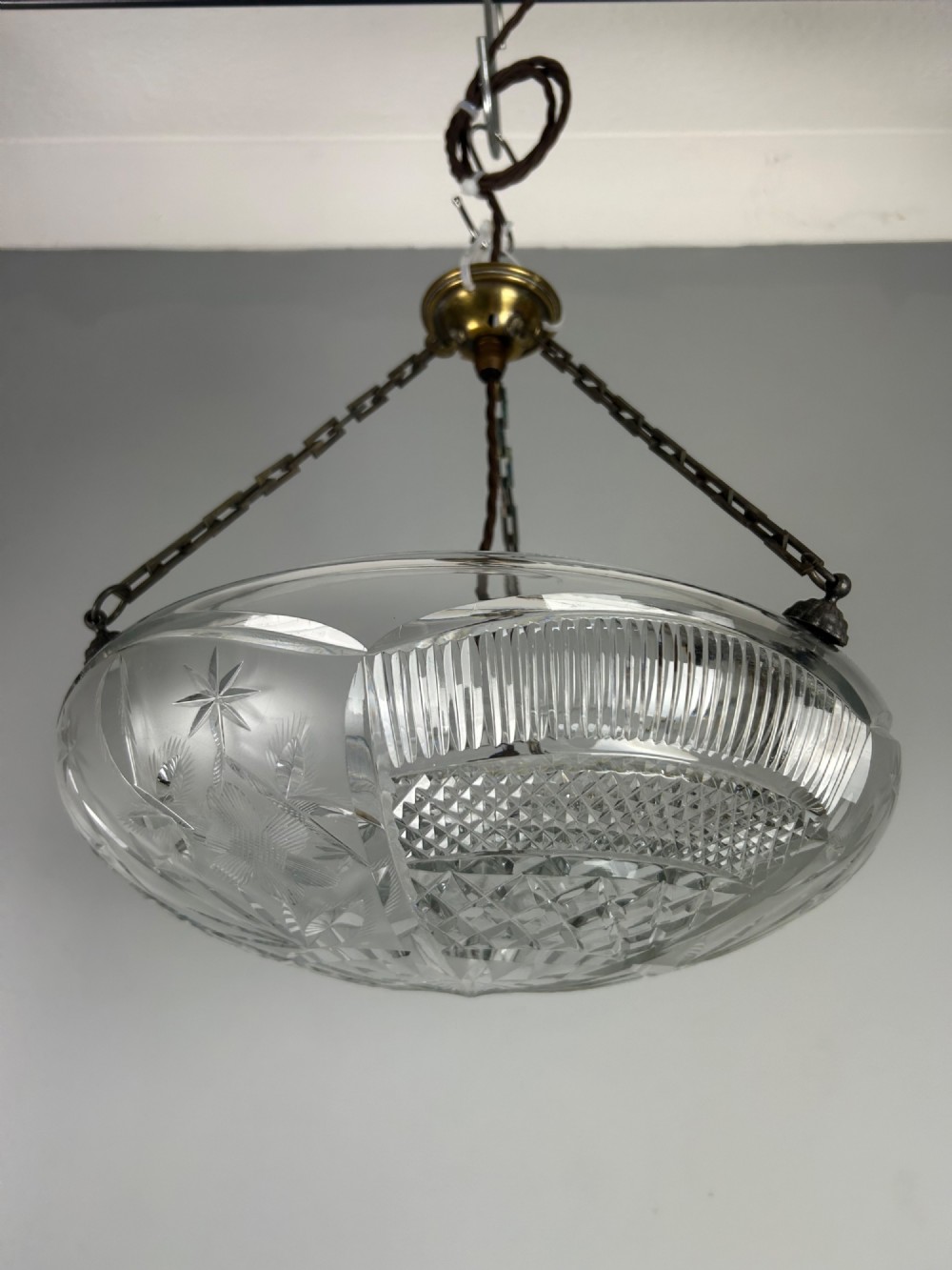 Edwardian Cut Glass Plafonnier, Ceiling Light 