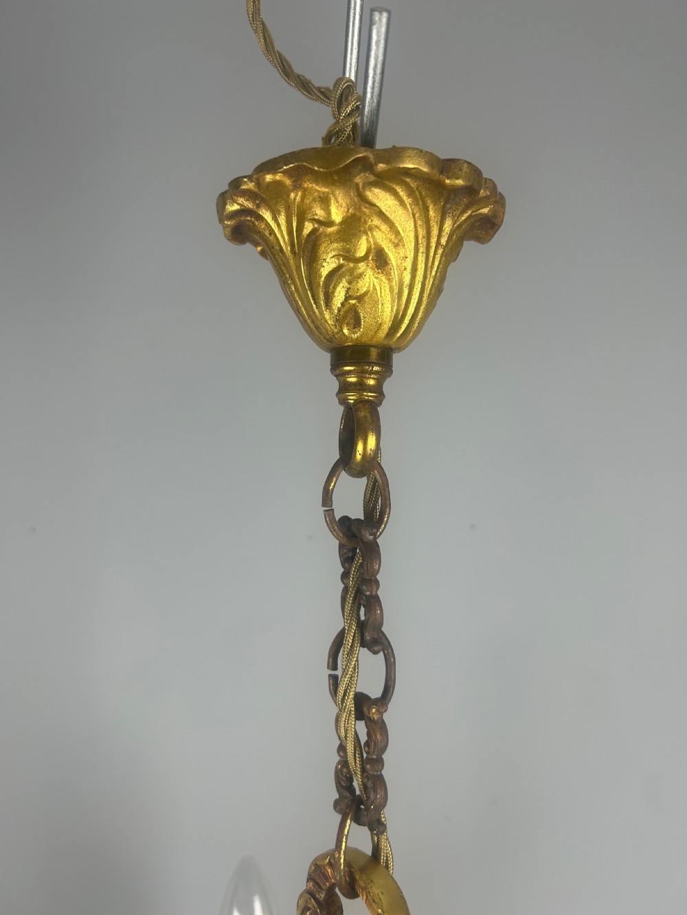 French 4 Light Gilt Brass Chandelier  View VII