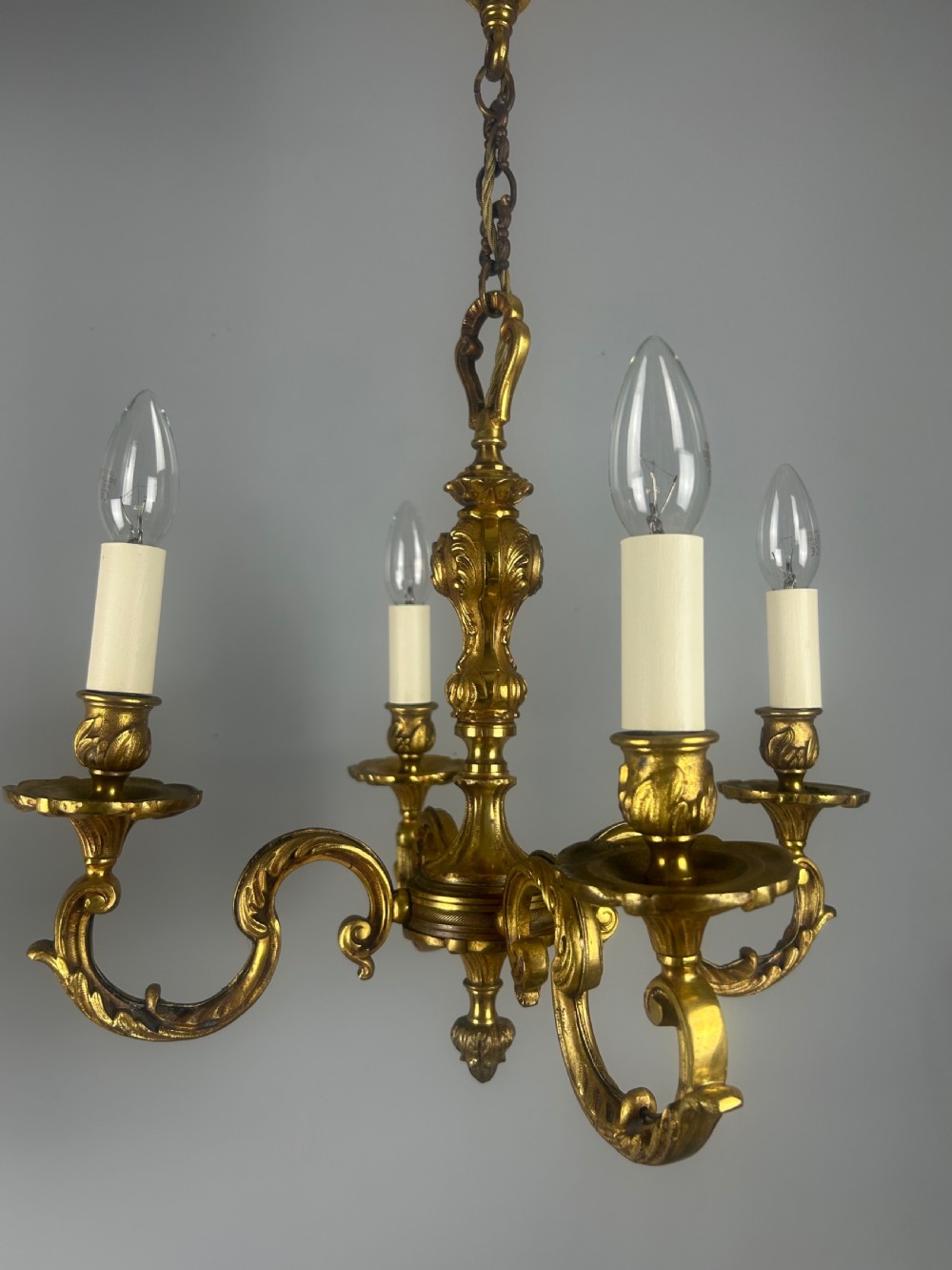 French 4 Light Gilt Brass Chandelier  View VIII