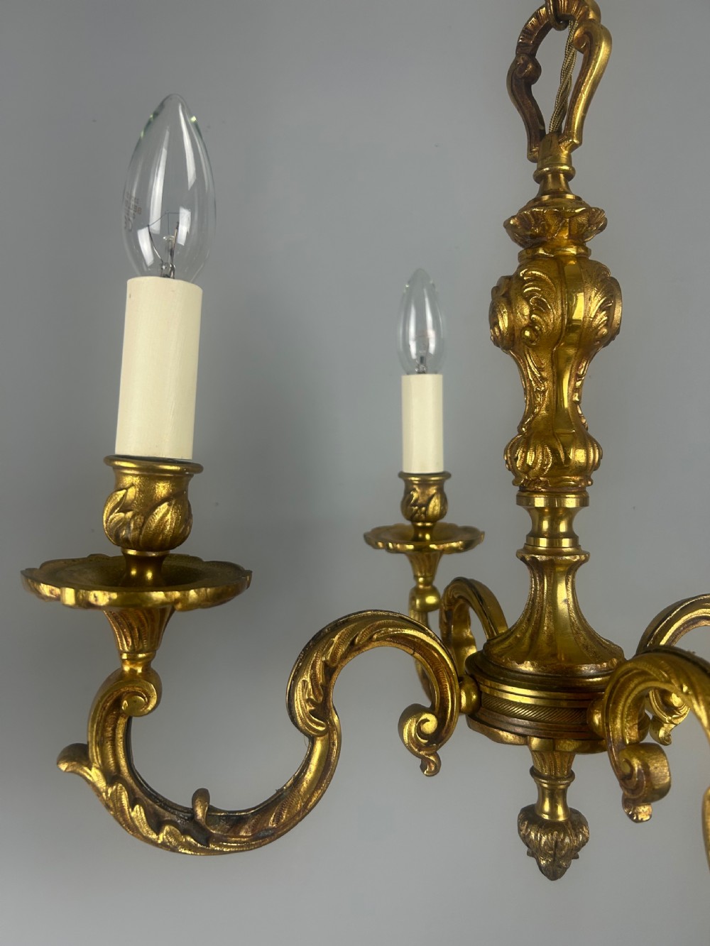 French 4 Light Gilt Brass Chandelier  View IX