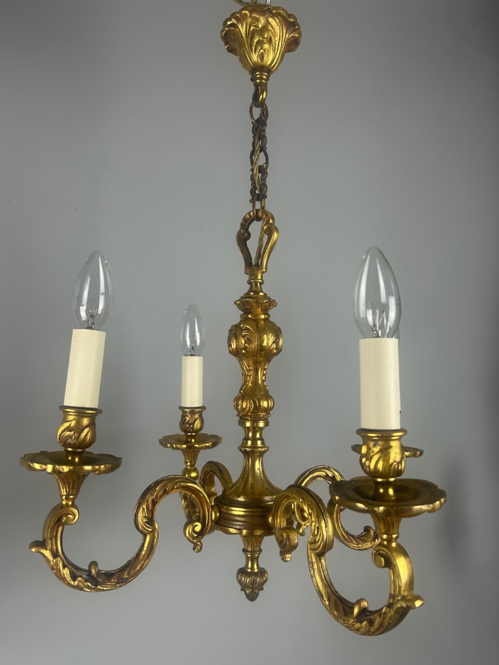 French 4 Light Gilt Brass Chandelier  View XI