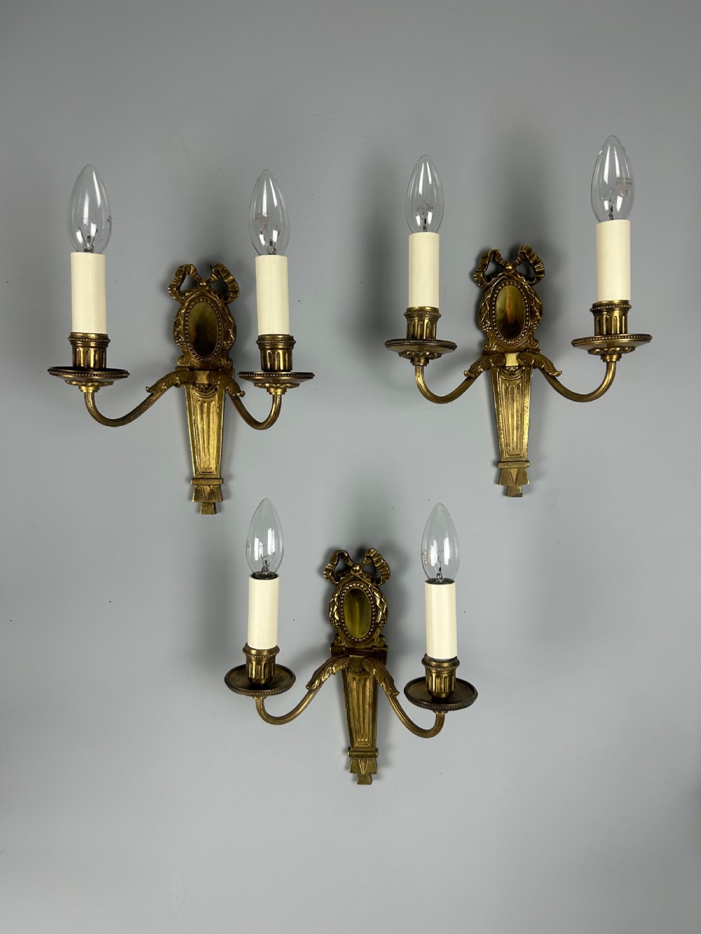 Set of 3 French Gilded Twin Arm Wall Lights
