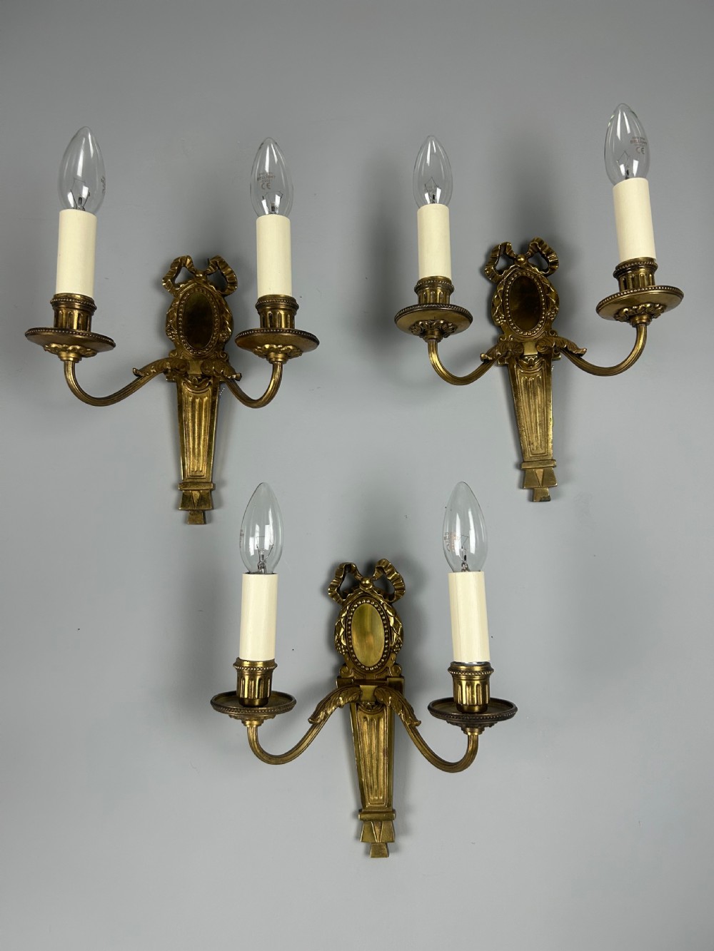 Set of 3 French Gilded Twin Arm Wall Lights View II