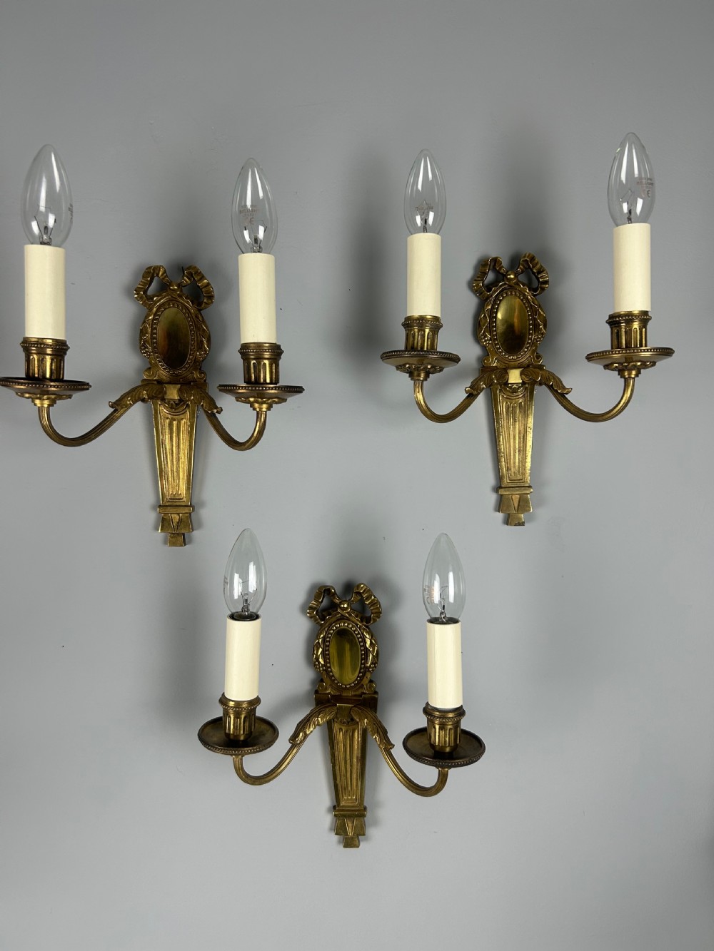 Set of 3 French Gilded Twin Arm Wall Lights View VI
