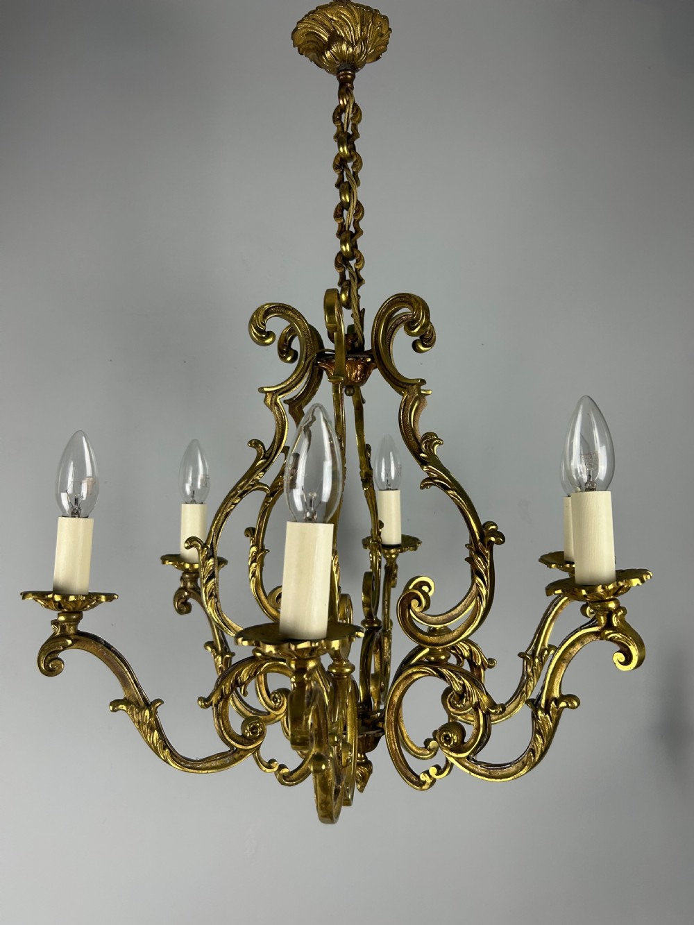 French Gilded Bronze 6 Light Antique Birdcage Chandelier