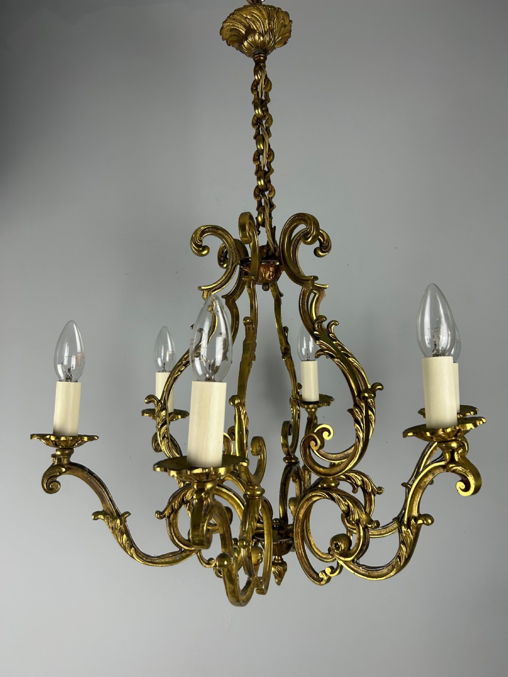 French Gilded Bronze 6 Light Antique Birdcage Chandelier View IV