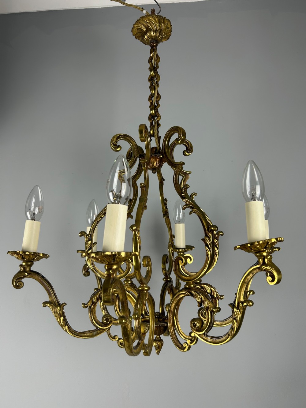 French Gilded Bronze 6 Light Antique Birdcage Chandelier View VI