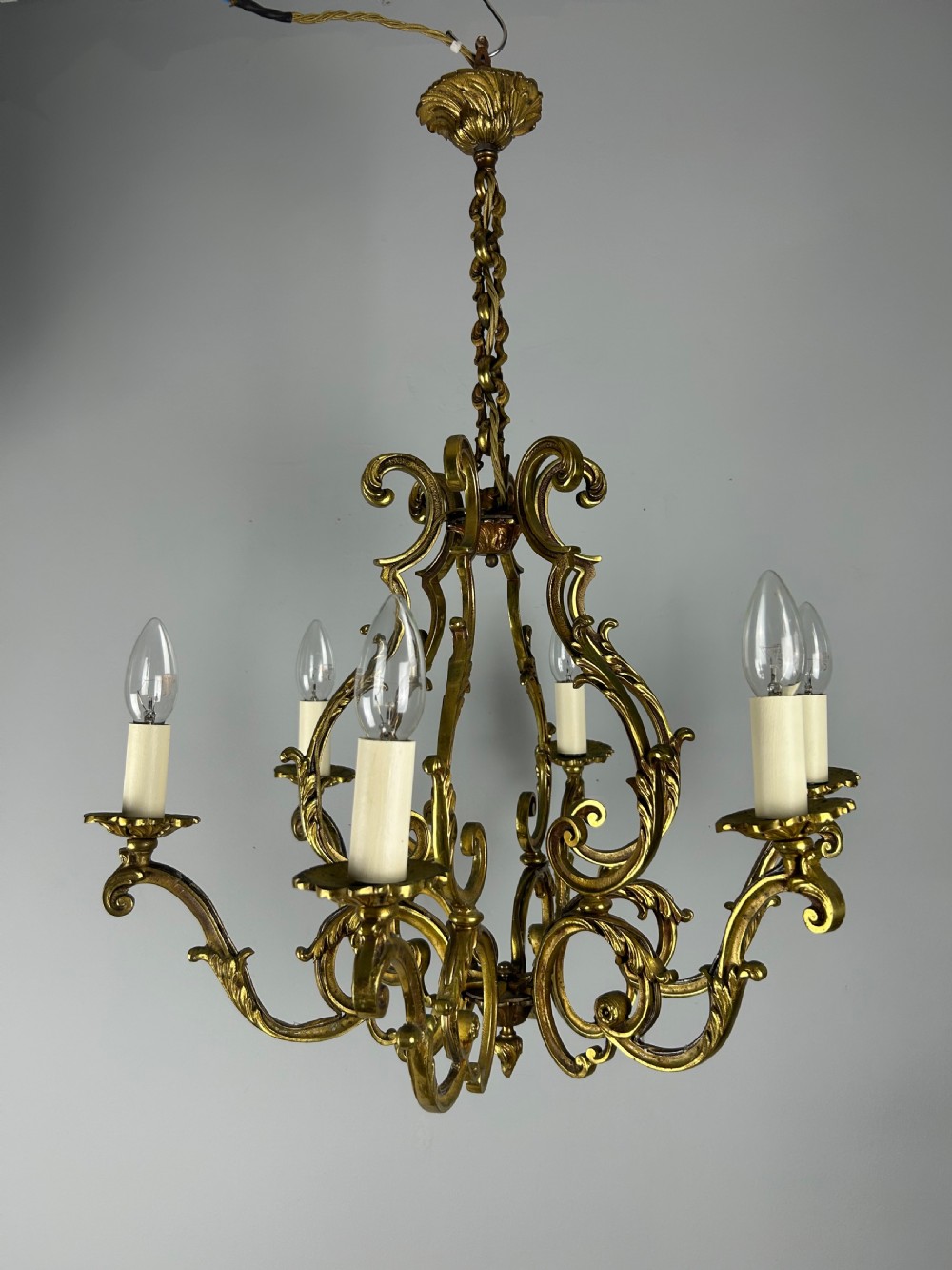 French Gilded Bronze 6 Light Antique Birdcage Chandelier View VII