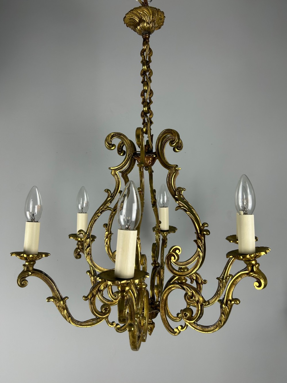 French Gilded Bronze 6 Light Antique Birdcage Chandelier View IX