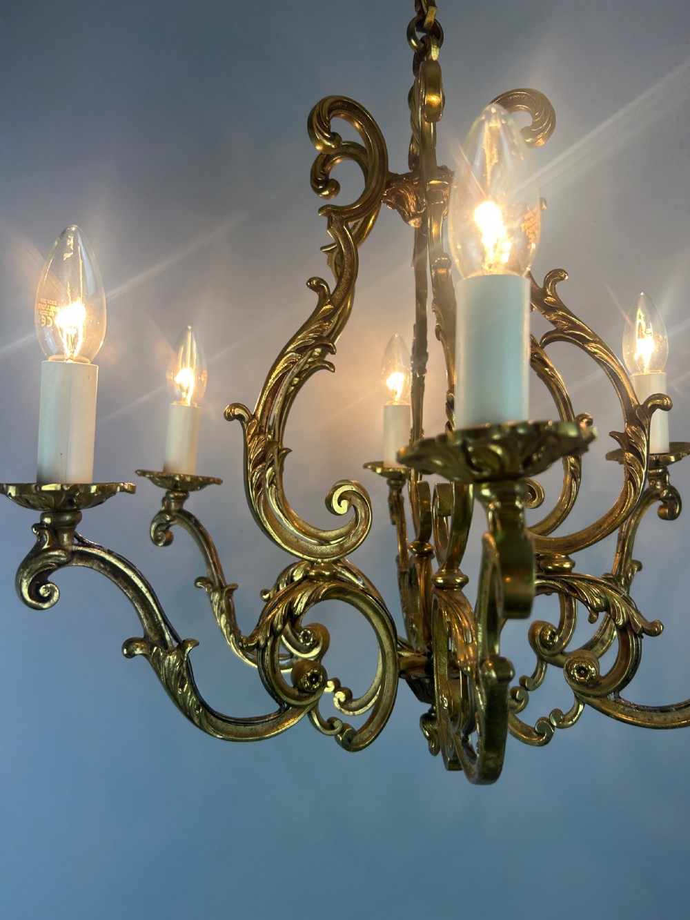 French Gilded Bronze 6 Light Antique Birdcage Chandelier View XI