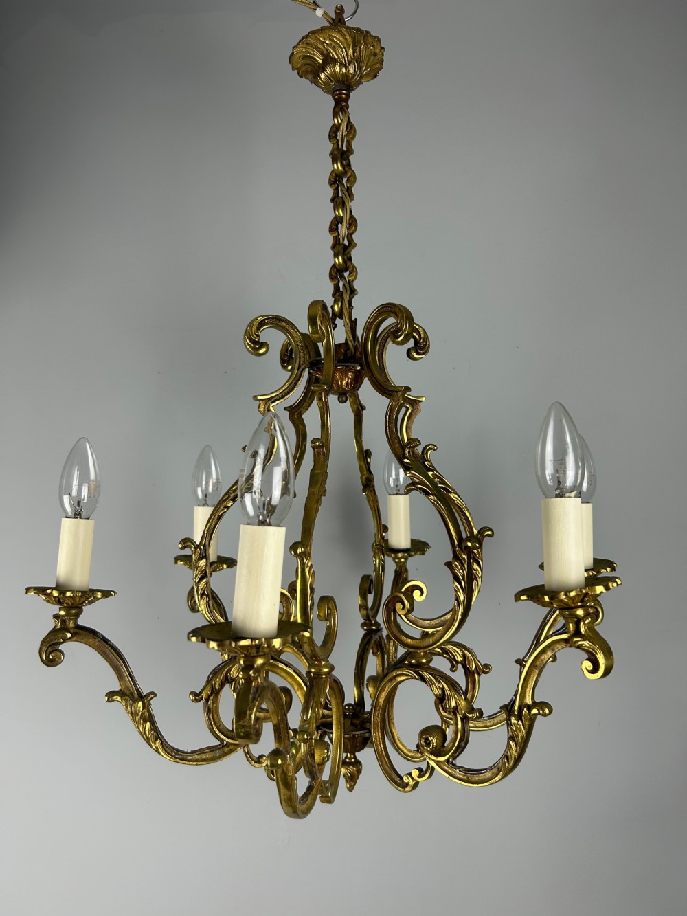 French Gilded Bronze 6 Light Antique Birdcage Chandelier View XII