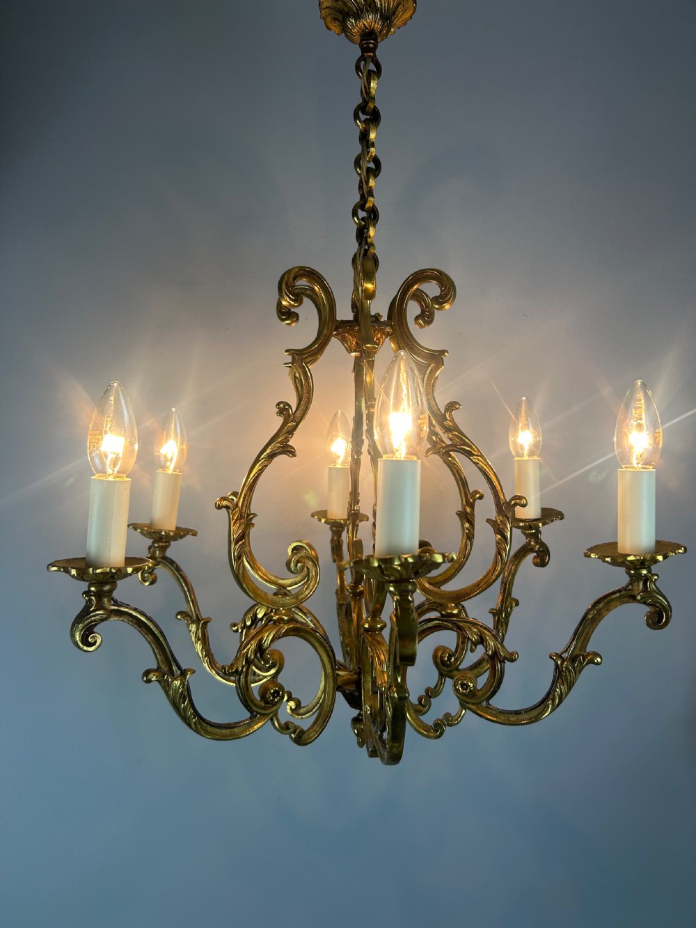 French Gilded Bronze 6 Light Antique Birdcage Chandelier View XIII