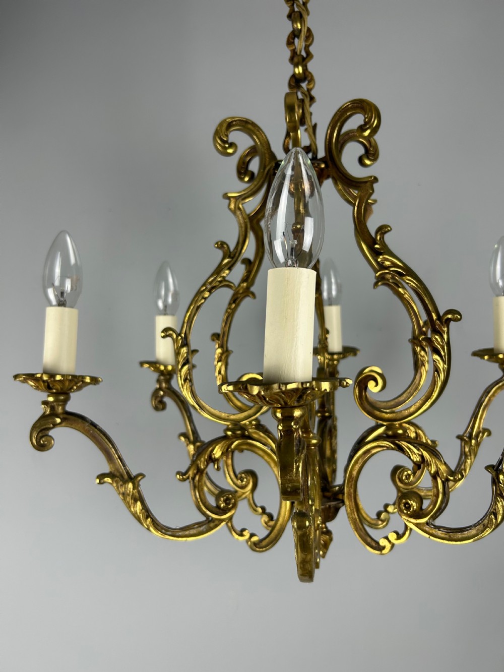 French Gilded Bronze 6 Light Antique Birdcage Chandelier View XIV