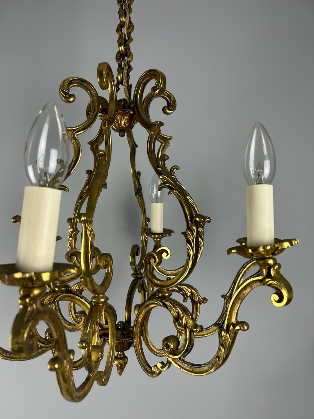 French Gilded Bronze 6 Light Antique Birdcage Chandelier View XV