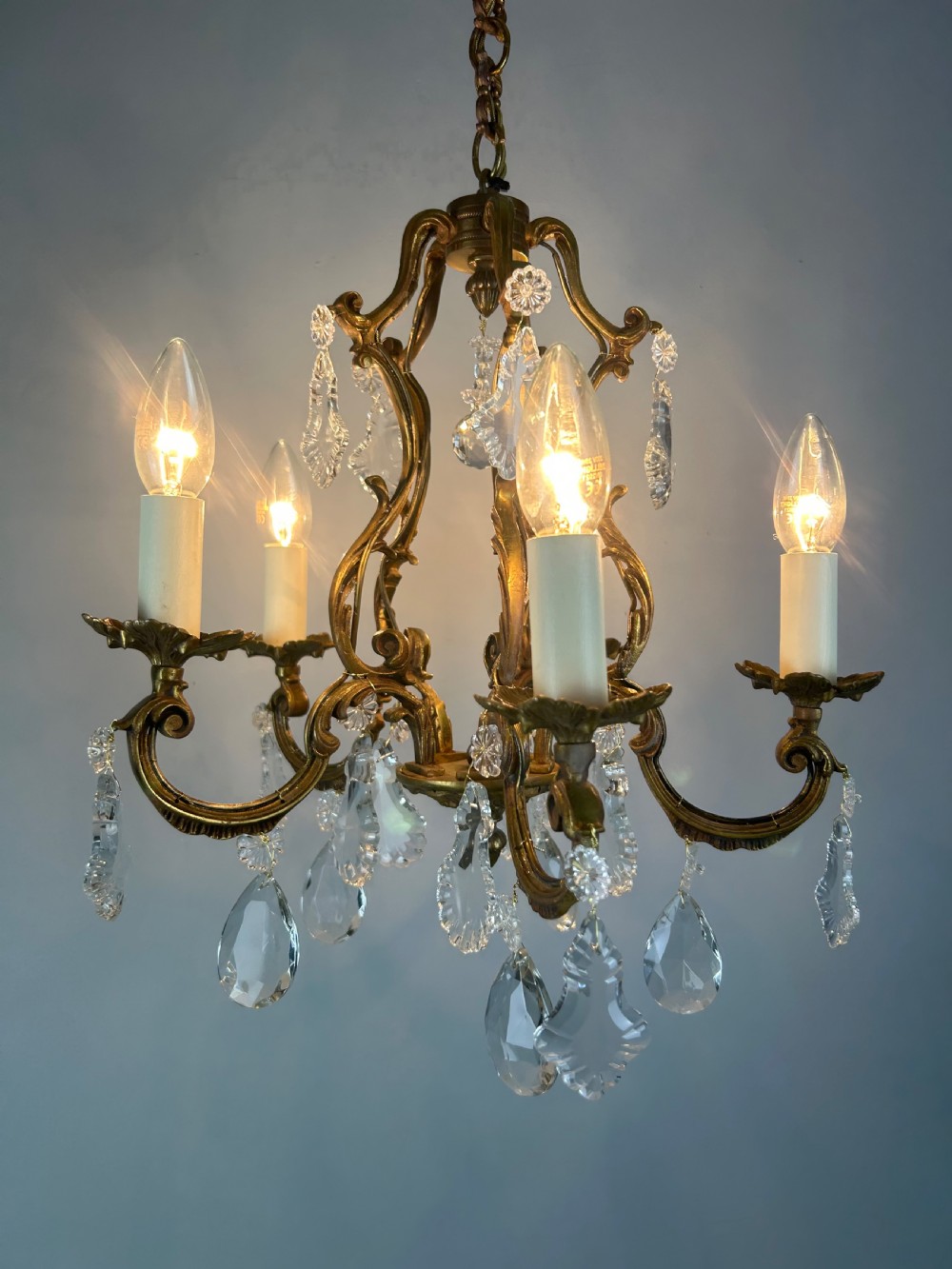 French Gilded & Crystal 5 Light Chandelier View IV