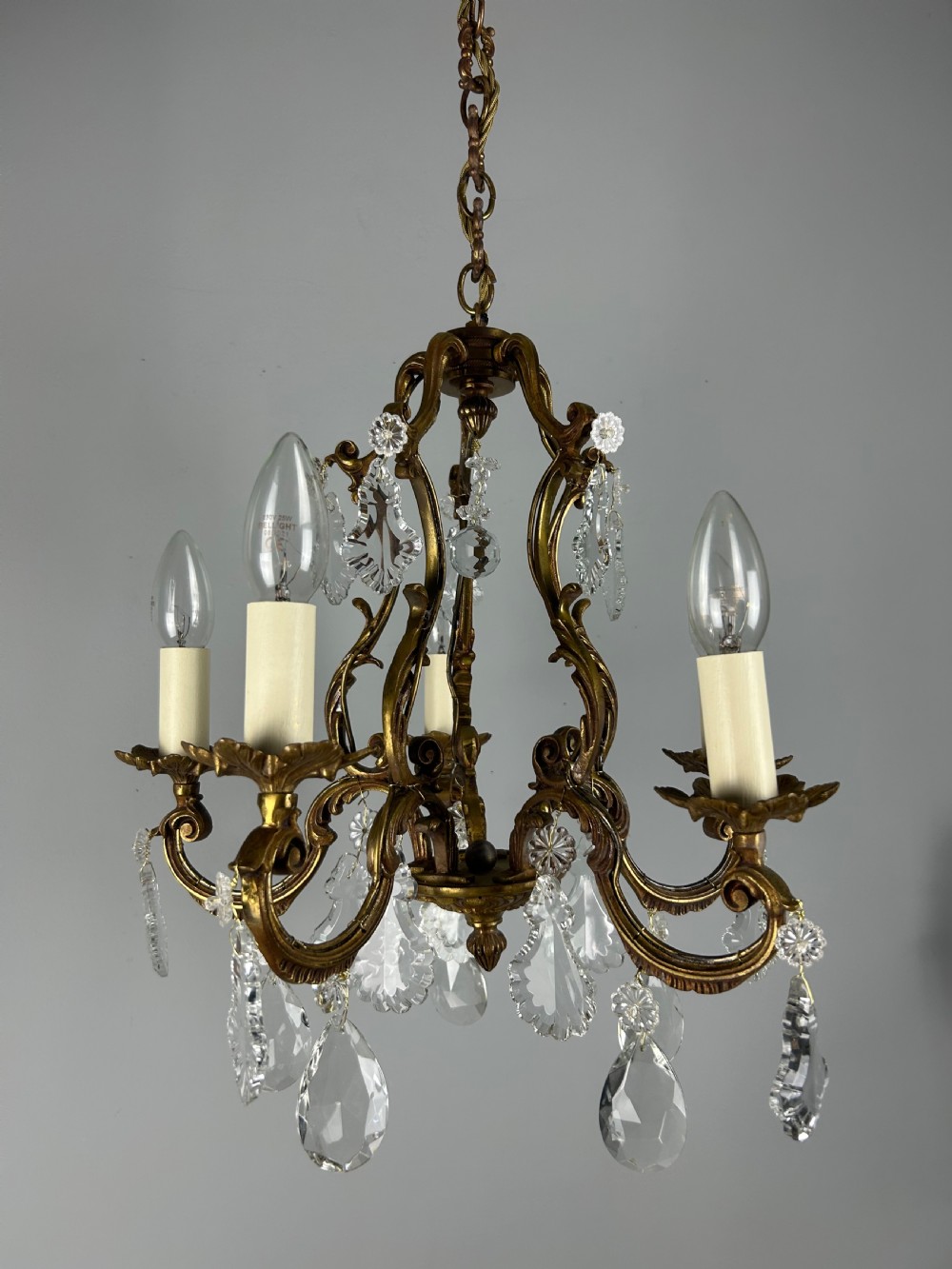French Gilded & Crystal 5 Light Chandelier View V