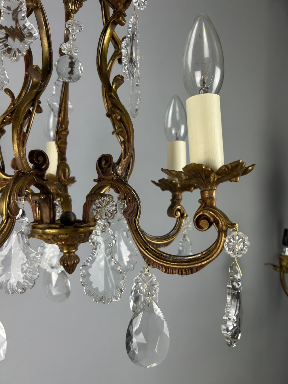 French Gilded & Crystal 5 Light Chandelier View VIII