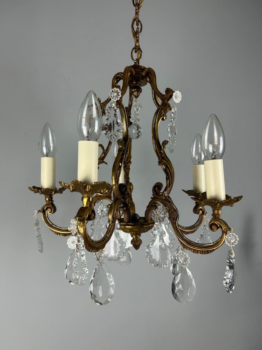 French Gilded & Crystal 5 Light Chandelier View IX
